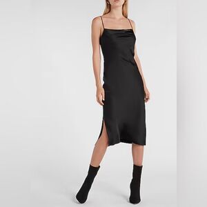Express Cowl Neck Slip Midi Dress in Black Satin Size XL